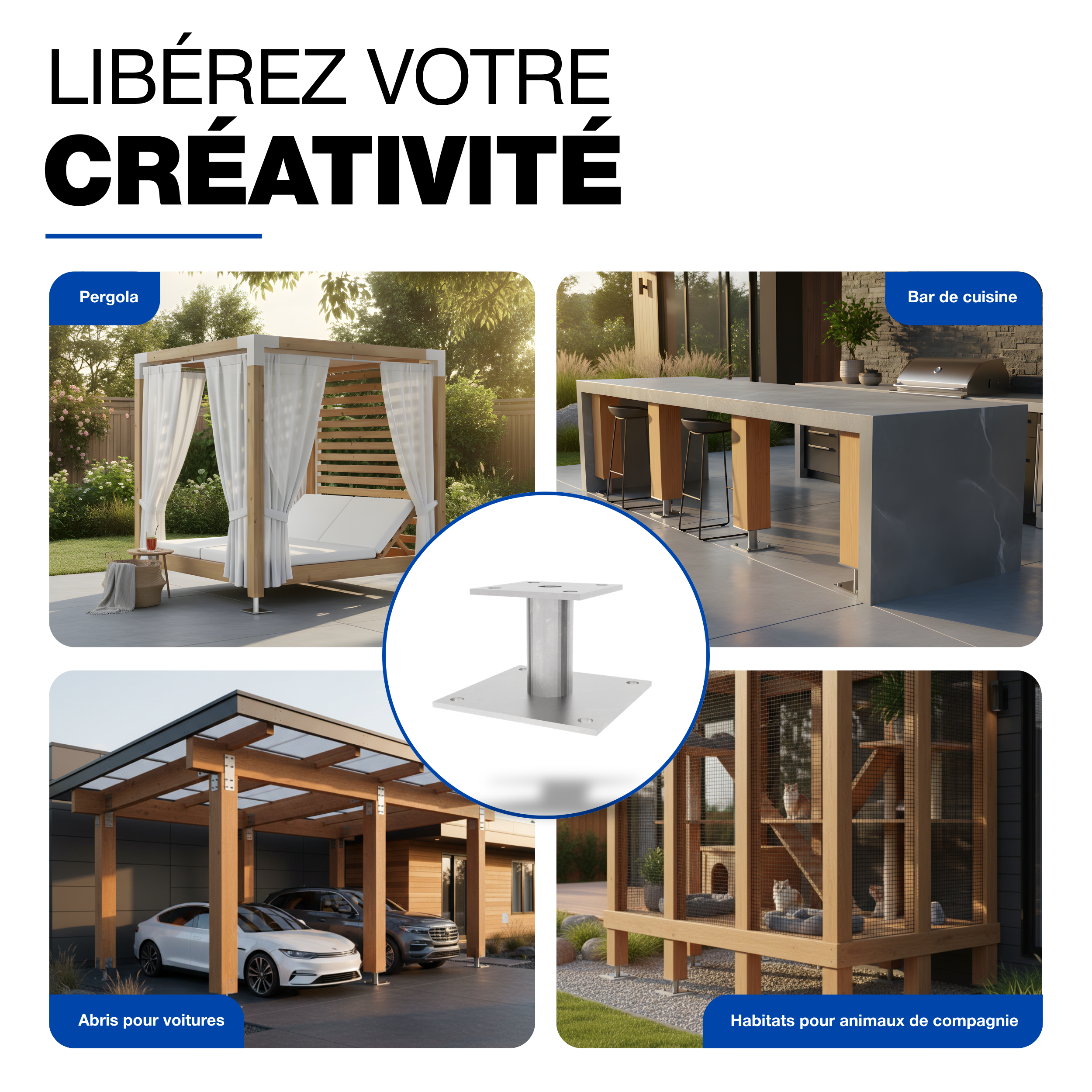 Support de poteau Galvanisé à chaud 100 x 100 mm platine poteau bois pied poteaux clôture GeZu Impex - 8