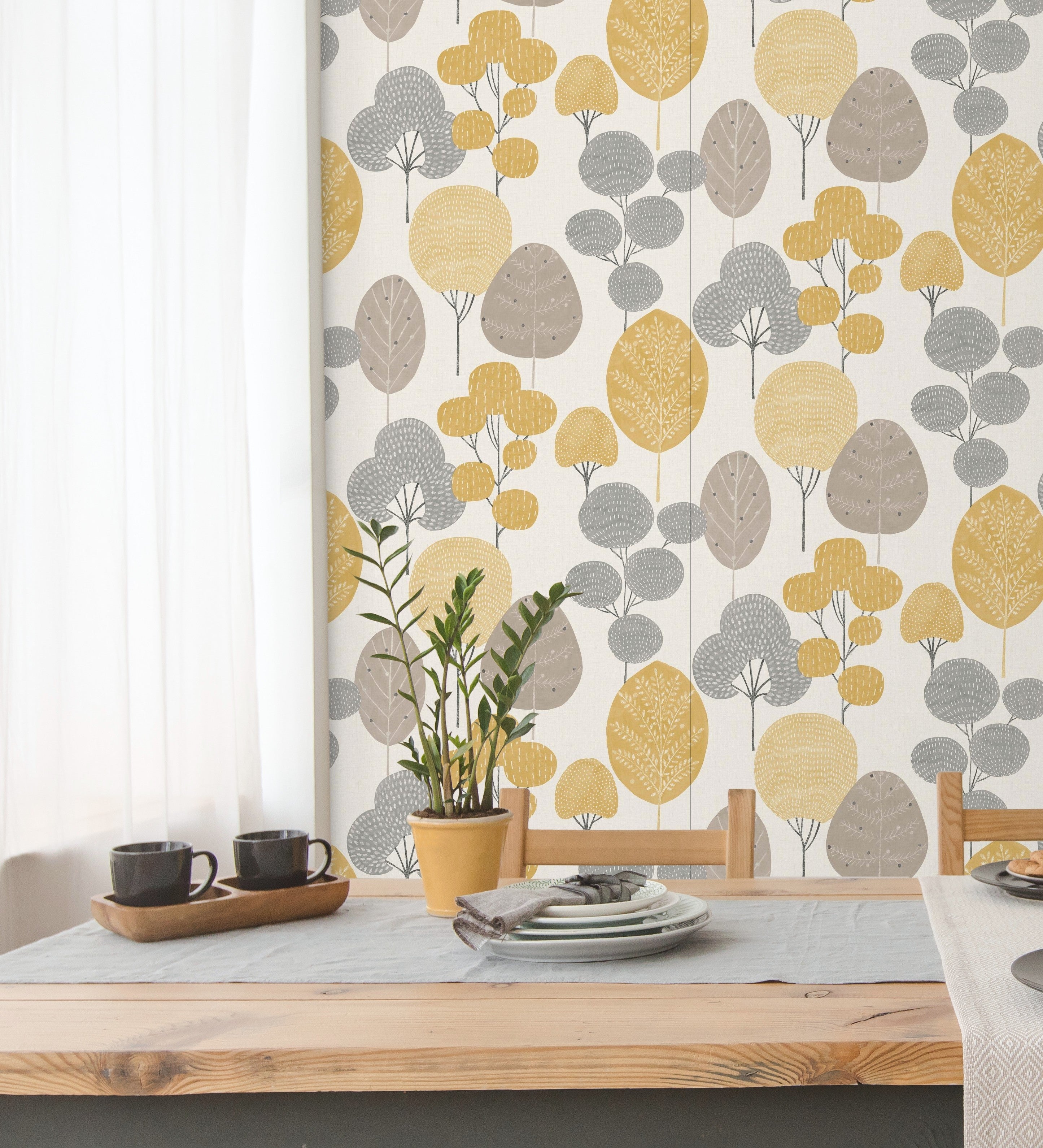 Papier peint lessivable arbres dans la fôret nordique gris et moutarde - Memorial Park 680924 de GAULAN - Rouleaux de 10 m x 0,53 m - 4