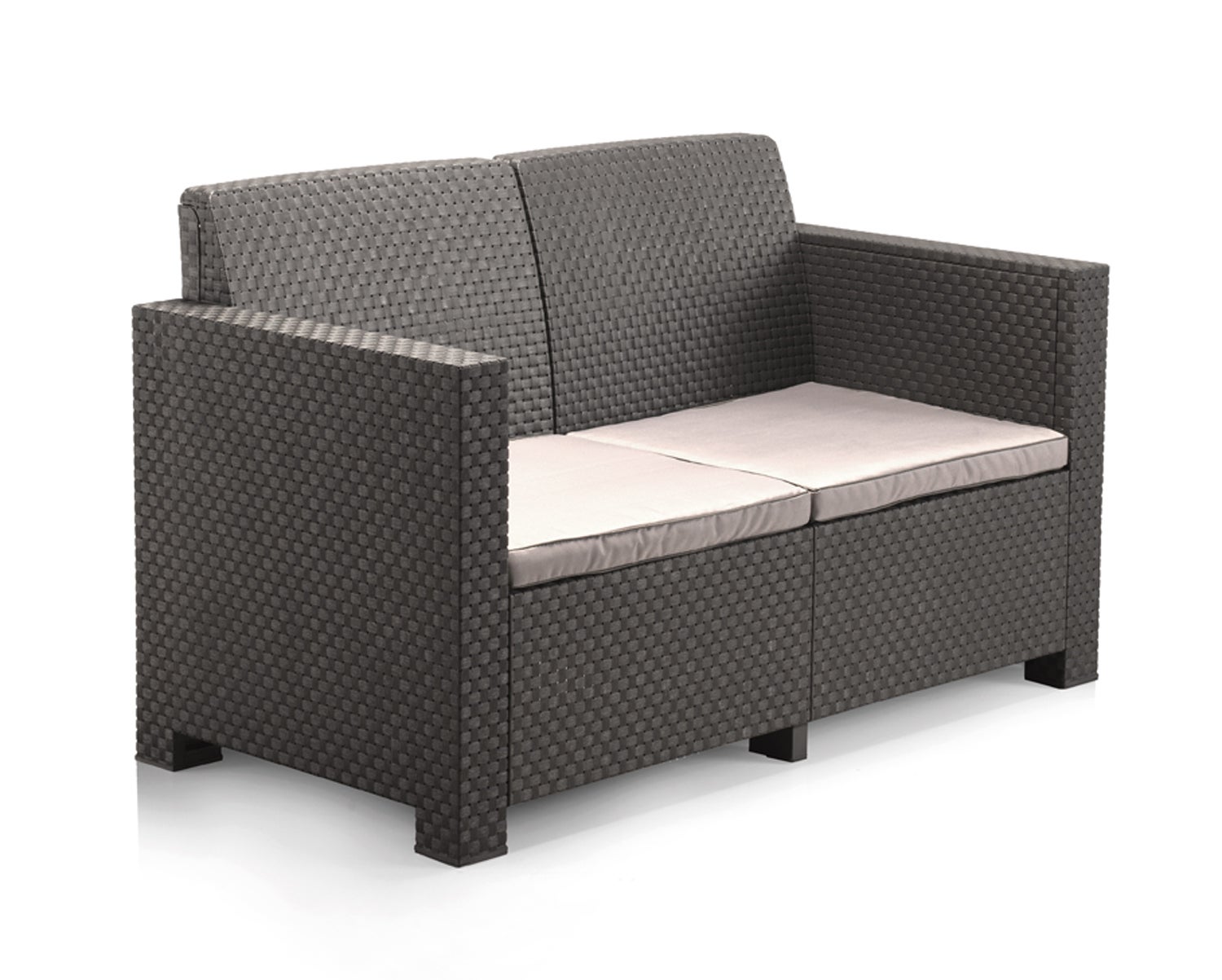 Salon de jardin extérieur 4 places en résine tressée anthracite (1 table basse + 2 fauteuils + 1 canapé 2 places) - 2