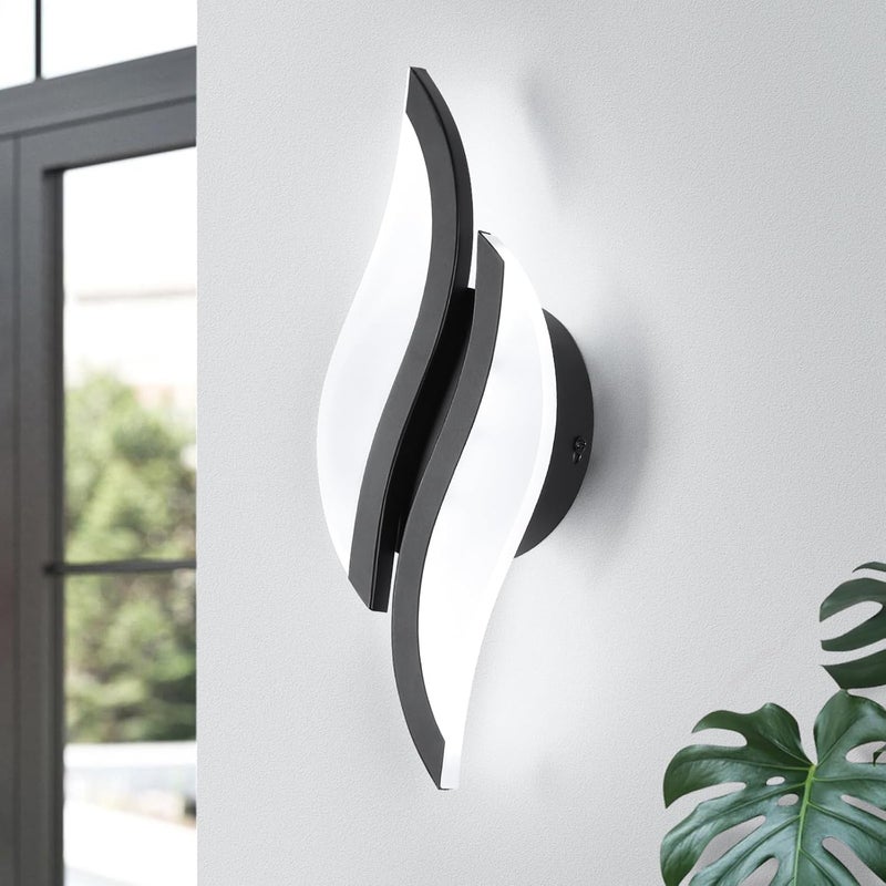 Nowoczesna lampa ścienna LED, 6000K, zimna biel, kolor czarny, akrylowe oświetlenie wewnętrzne do salonu, sypialni, szafki nocnej, łazienki