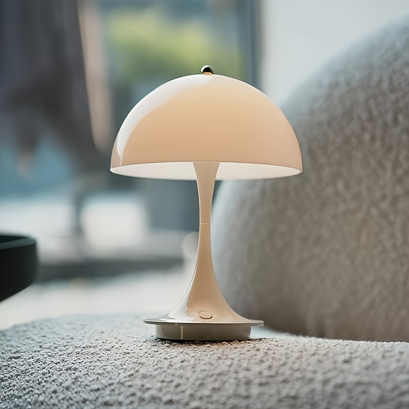 Lampe de table champignon sans fil, lampe de bureau rechargeable, lampe de chevet LED rétro, 3 couleurs de gradation de la température, blanc - 5
