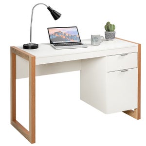 Vente-unique - Bureau SERGUEI avec rangements intégrés – MDF laqué Blanc Haute Brillance, Design Moderne et Fonctionnel, idéal pour Bureau à Domicile, Chambre ou Espace de Travail organisé Vente-unique - Bureau SERGUEI avec rangements intégrés – MDF laqué Blanc Haute Brillance, Design Moderne et Fonctionnel, idéal pour Bureau à Domicile, Chambre ou Espace de Travail organisé