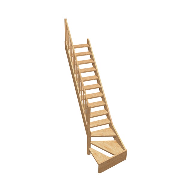 Escalier bois quart-tournant gauche avec balustre, Normandie KORDO