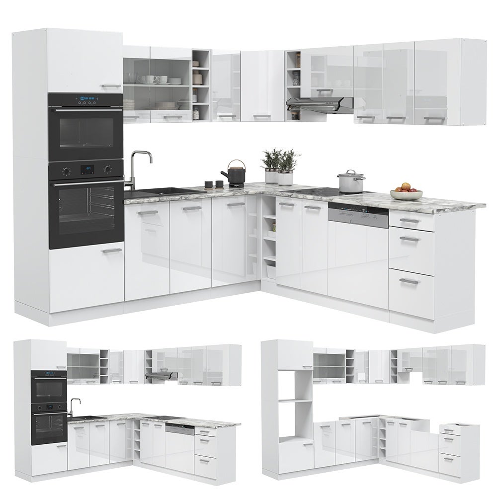 Vicco Cuisine en angle R-Line, Blanc Haute brillance/Blanc, 247 x 237 cm sans PT - 8