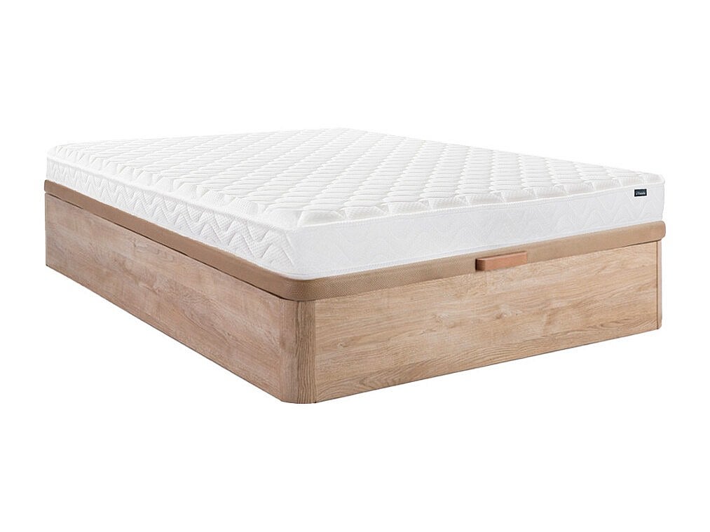 Zestaw 140 x 190 cm stelaż ze skrzynią naturalny jasny + materac z pamięcią kształtu o grub. 15 cm - PELOPS marki YSMÉE