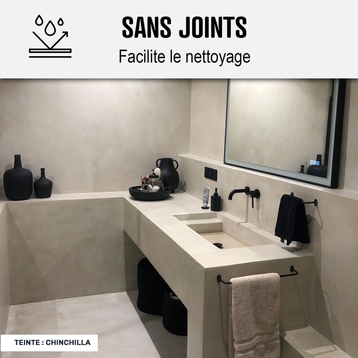 KIT BÉTON CIRÉ - MURS SALLE DE BAINS DOUCHE ITALIENNE Isatis Blanc - 10 m² (en 2 couches) - ARCANE INDUSTRIES - 5