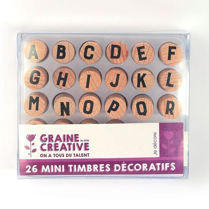26 mini tampons en bois - Lettres de l'alphabet majuscules - Graine