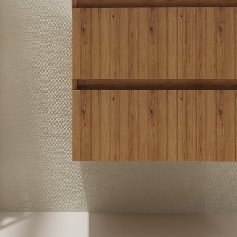 Meuble salle de bain 100 cm pour vasque à poser - Effet bois strié - A suspendre - Karaib 2 - 7