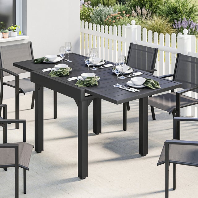 Mesa Jardín Extensible Outsunny Aluminio, Acero Negro 160x80x75 cm