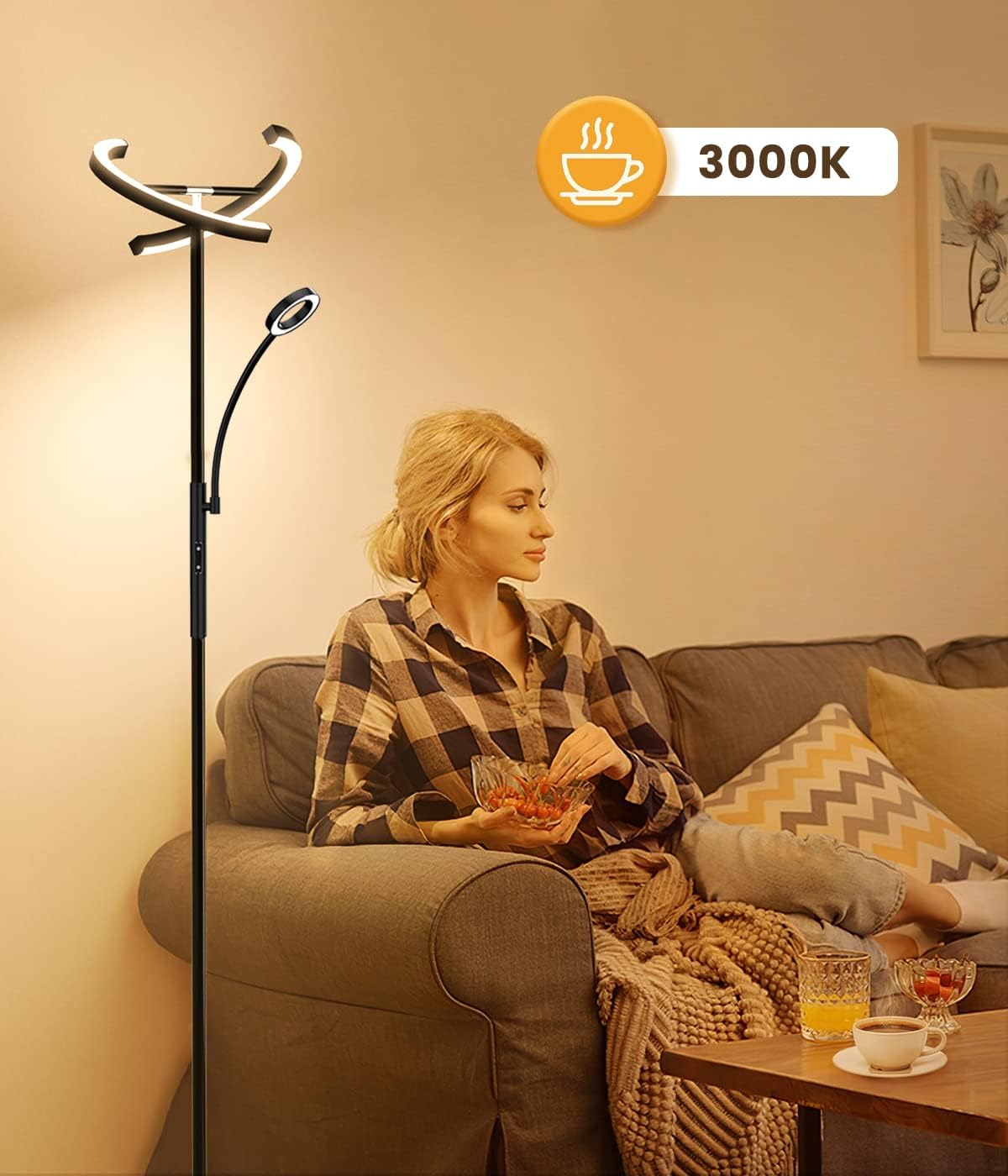 ANTENLICHT Lampadaire LED Dimmable KAKA 20W avec Lampe de Lecture Flexible 7W - Télécommande, 4 Températures de Couleur, 2750lm - Noir - 5