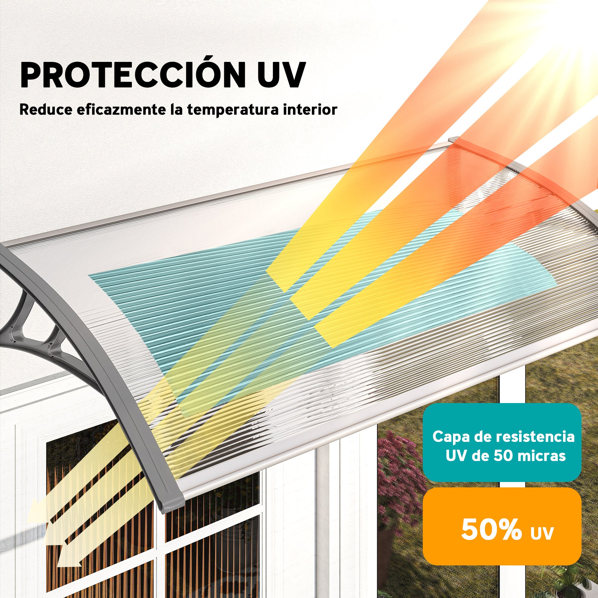 Marquise exterior em policarbonato Outsunny 110x60x20 cm transparente - 4
