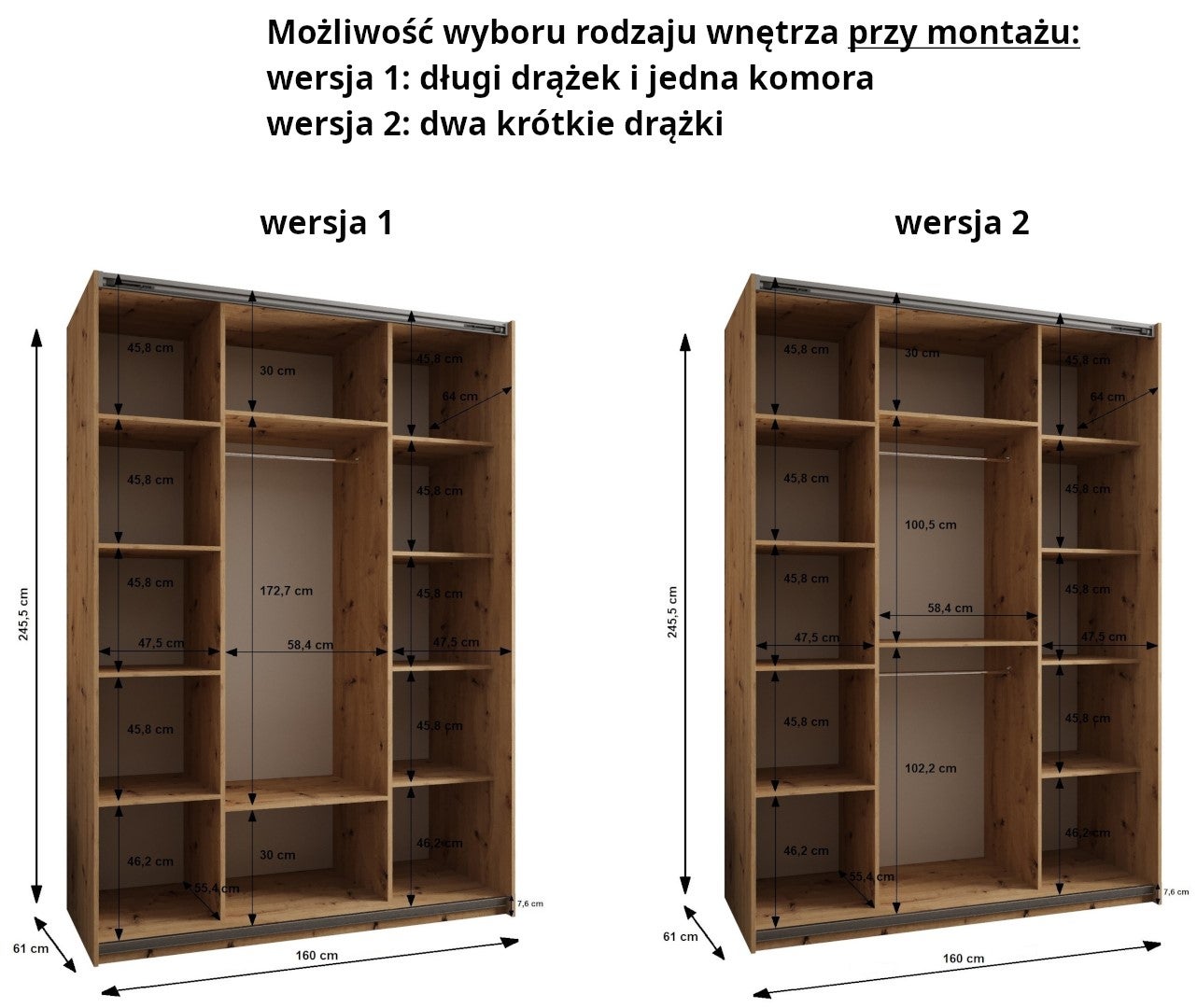 Szafa przesuwna wysoka Lux 1 160 x 64 x 245,5 cm kaszmir + kaszmir + u. czarny - Abiks Meble - 5