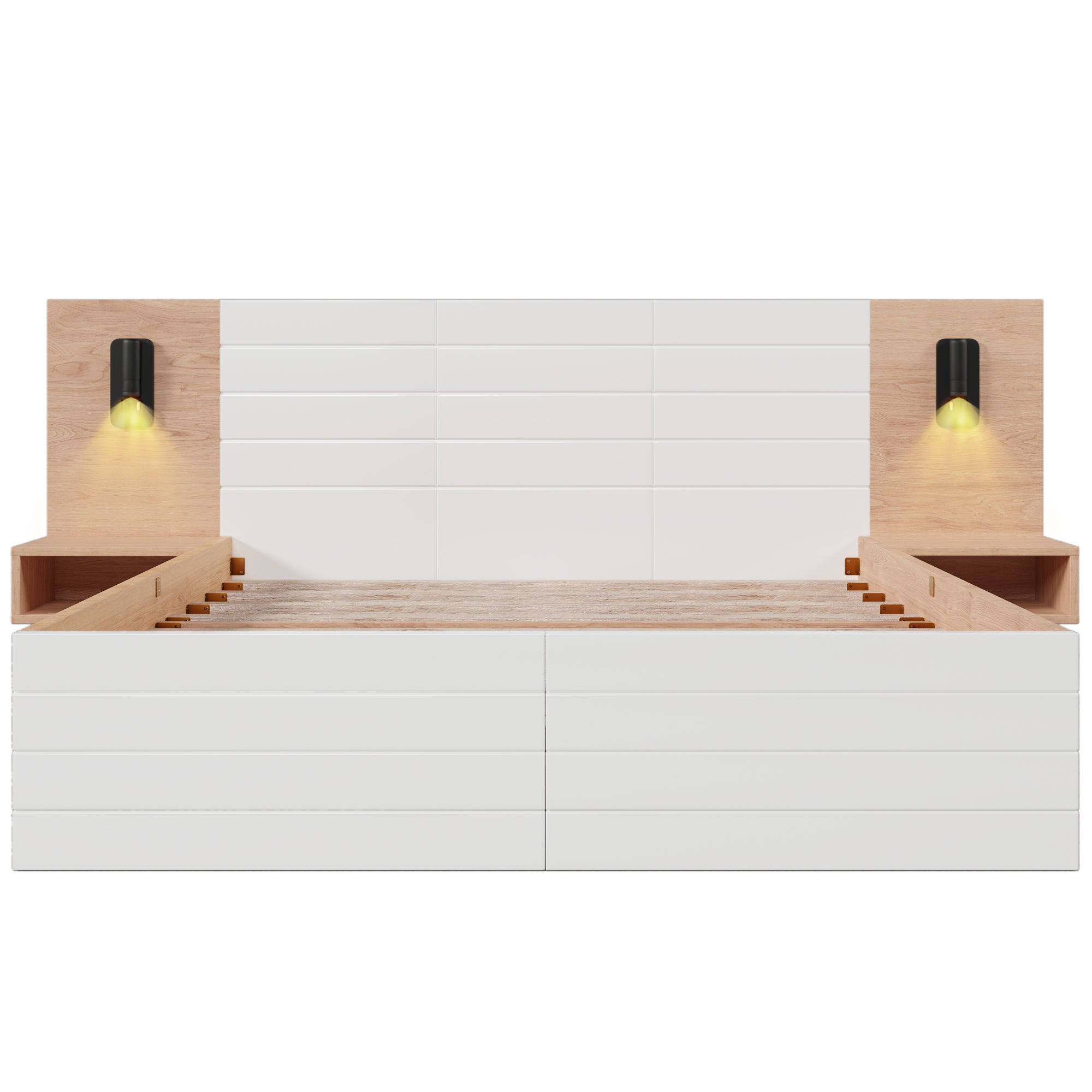 Lit double 160x200 cm avec 2 tiroirs et USB, bois et MDF, blanc, avec matelas - 5