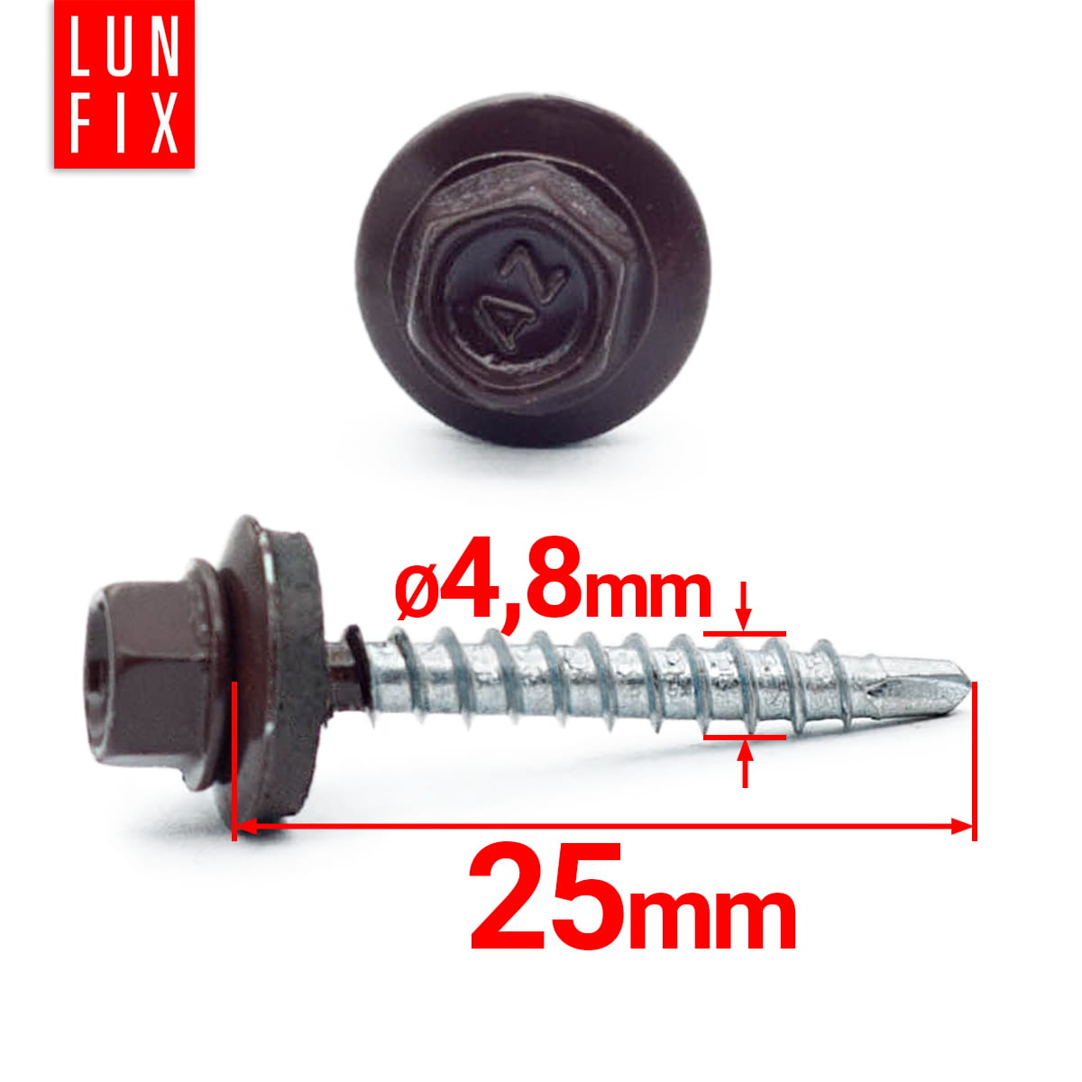 Blachowkręty wkręty farmerskie 4,8x25mm RAL817 brąz 250szt. - 2