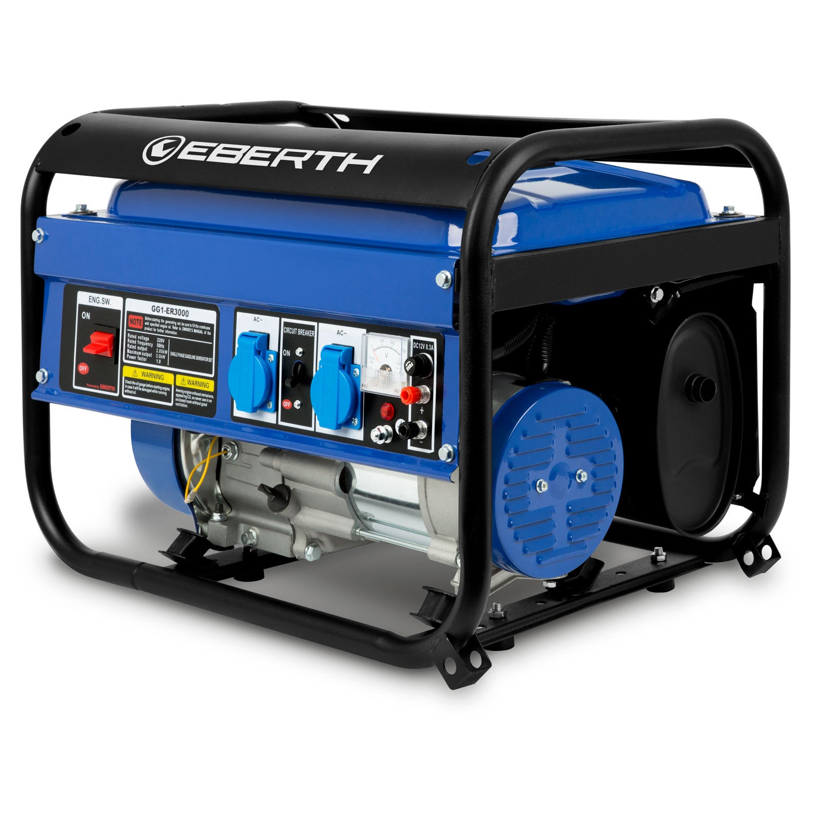 EBERTH 3000 Watt Groupe électrogène Generateur electrique portable moteur à essence 6,5 CV, 4 temps, 2x 230V, 1x 12V - 2