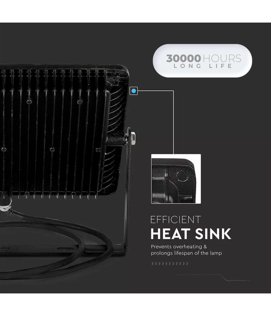 Trade Shop - V-tac Faro Faretto Led Smd 10w 20w 30w 50w 100w Slim Da Esterno Ip65 Colore Nero - Bianco Naturale-30 Watt - 5