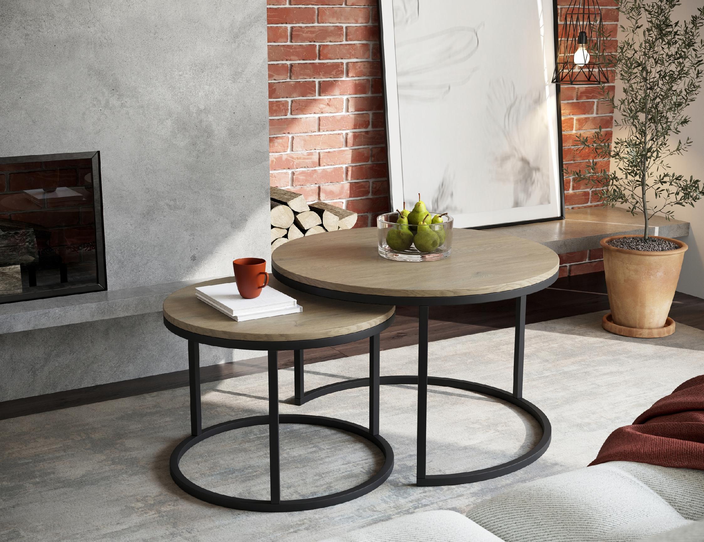 Stolik Kawowy CREMONA 2w1 Okrągły Zestaw JAPANDI BOHO Salon SOFT LOFT SET - 2