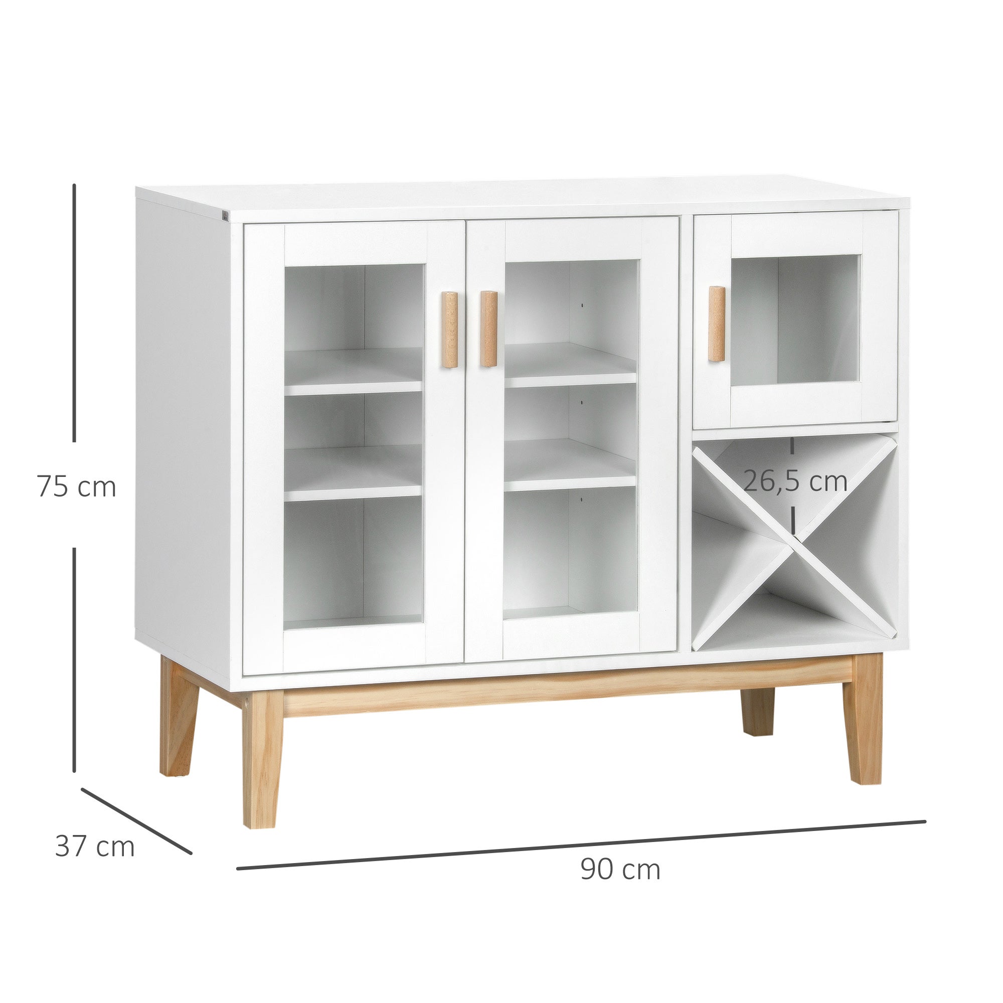 Aparador de Cocina HOMCOM Melamina de Madera, Madera de Pino Madera Natural y Blanco 90x37x75 cm 835-654 - 3