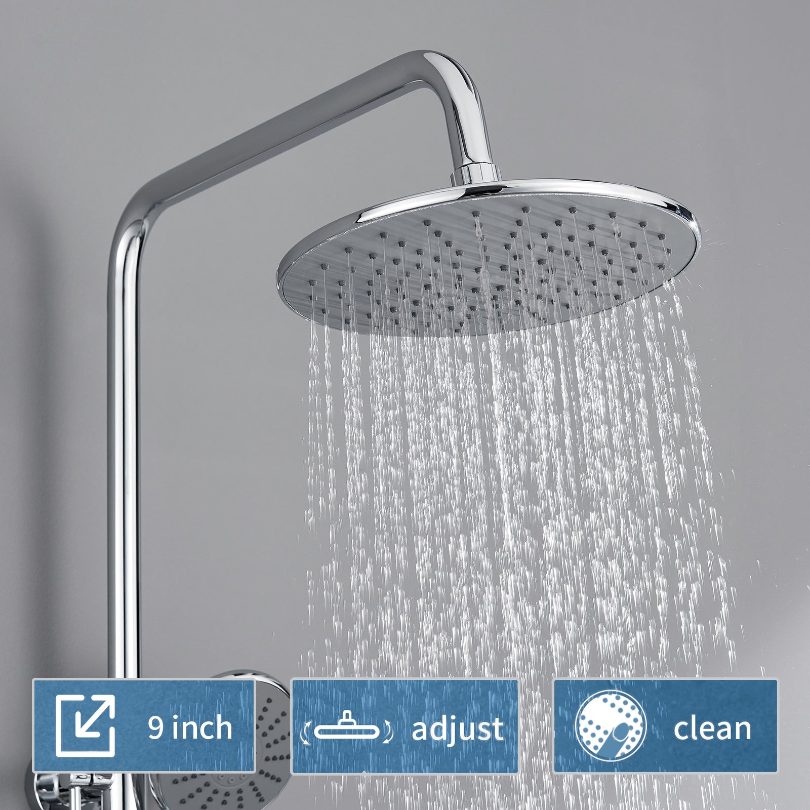 Colonne de Douche Thermostatique Chromé Ensemble Douche avec Douchette à Mains 3 Jets d'Eau Système Douche Thermostatique Hauteur Réglable,EU Modèle - 9