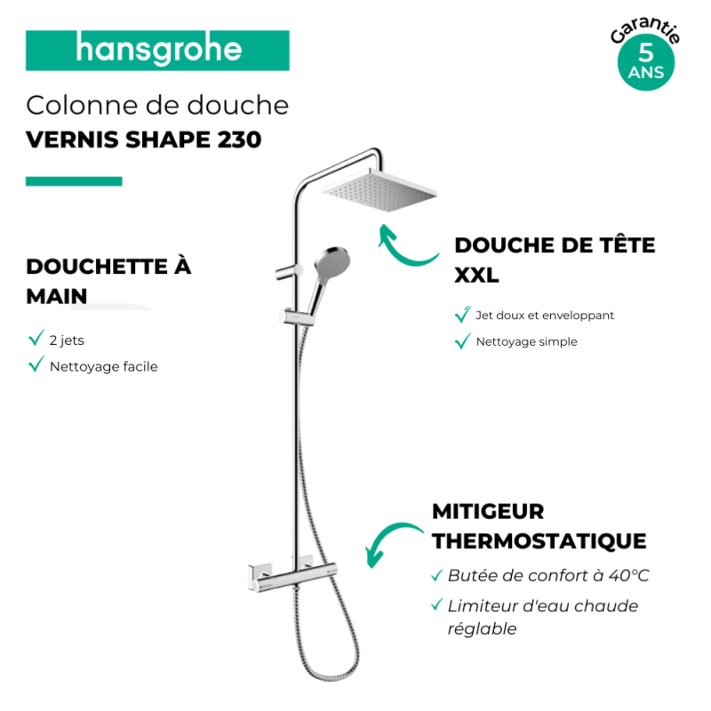 Colonne de douche thermostatique HANSGROHE Vernis Shape 230 chromé - 3