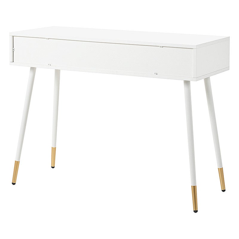 Coiffeuse moderne avec 2 tiroirs,L100×W40×H76cm,Table de maquillage,Pieds de table en métal,Convient pour la chambre,Blanc(sans tabouret) - 5