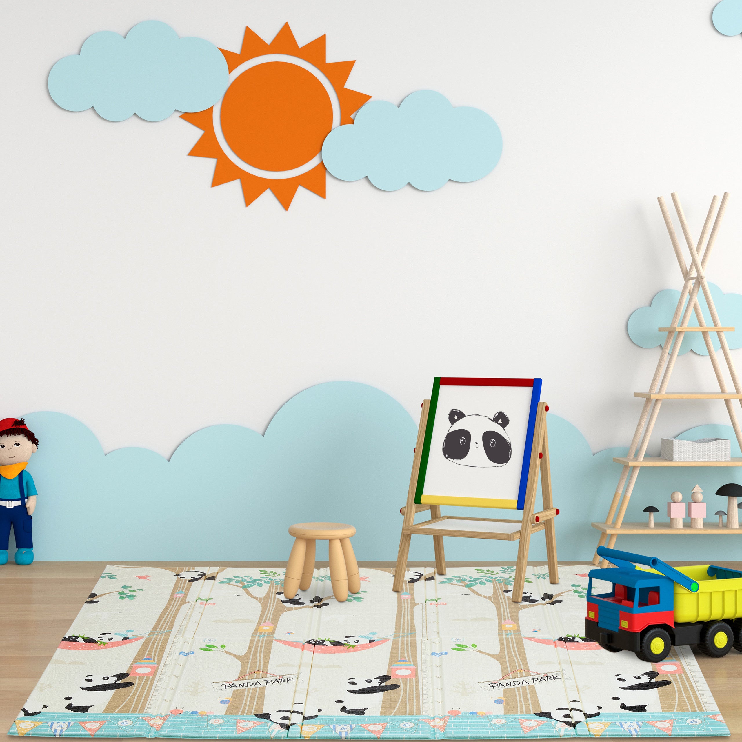 Tapis de jeu pliable, motifs animaux, sans substances nocives, lavable, mousse XPE, 195 x 175 cm, multicolore, Relaxdays - 2