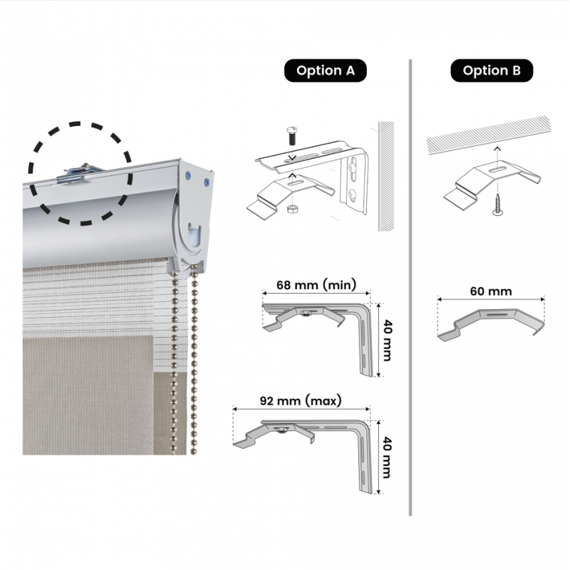 Estore de rolo automático Dia/Noite motorizado com bateria Estore com motor e comando Acabamentos Premium Cinzento 120 x 250cm - 5