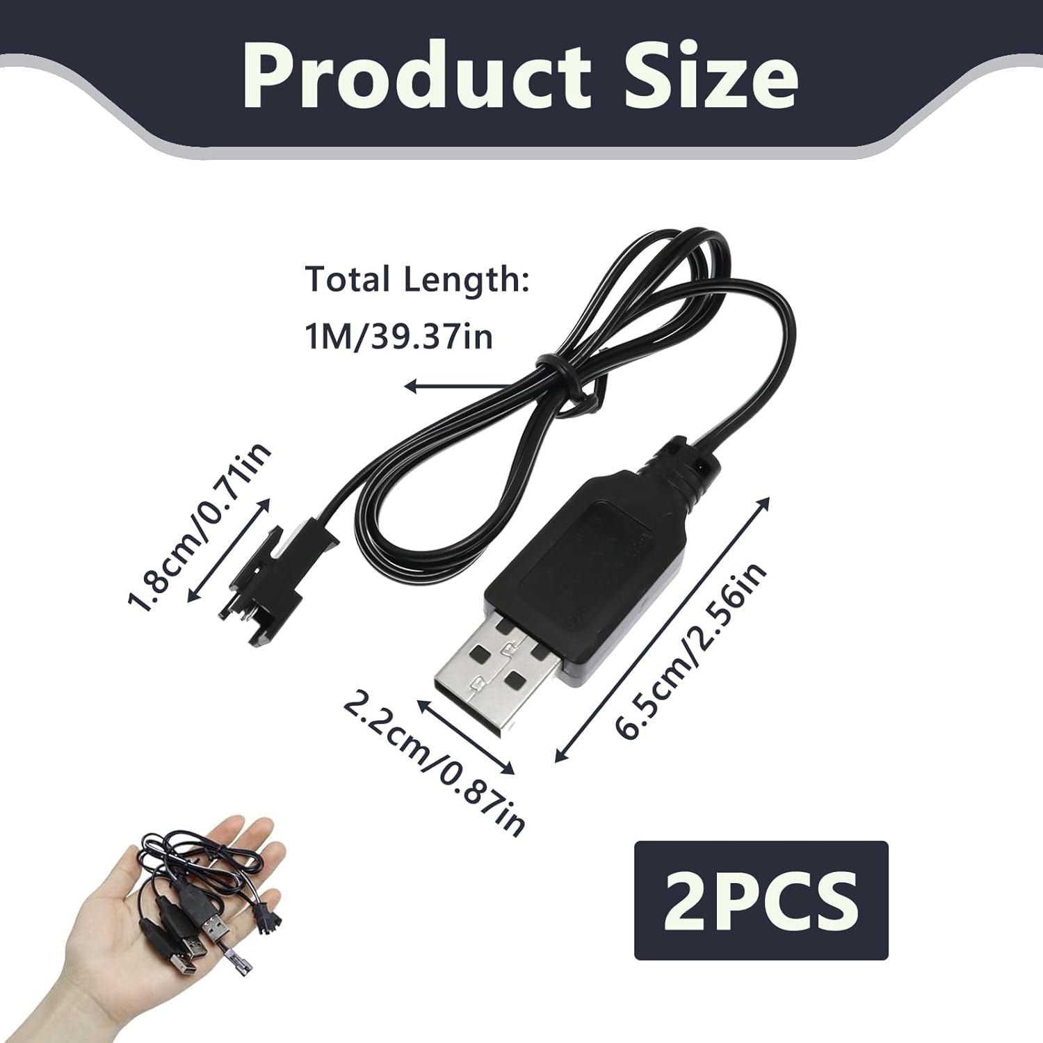 Chargeur USB Voiture Télécommandée Lot De 2 Batteries Li-ion 1600mAh