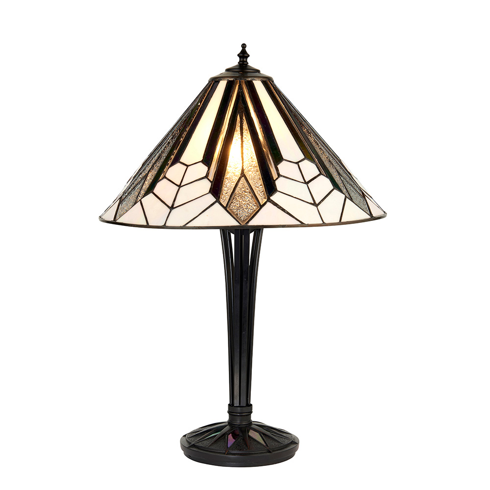 Lampa stołowa art deco ASTORIA czarna 2xE27x20W szkło wym:62x40x40cm IP20 Tiffany
