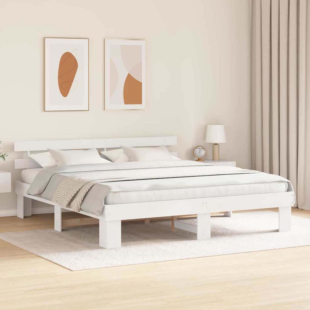 Cadre de lit avec tête de lit en pin massif blanc, 180 × 200 cm - 3