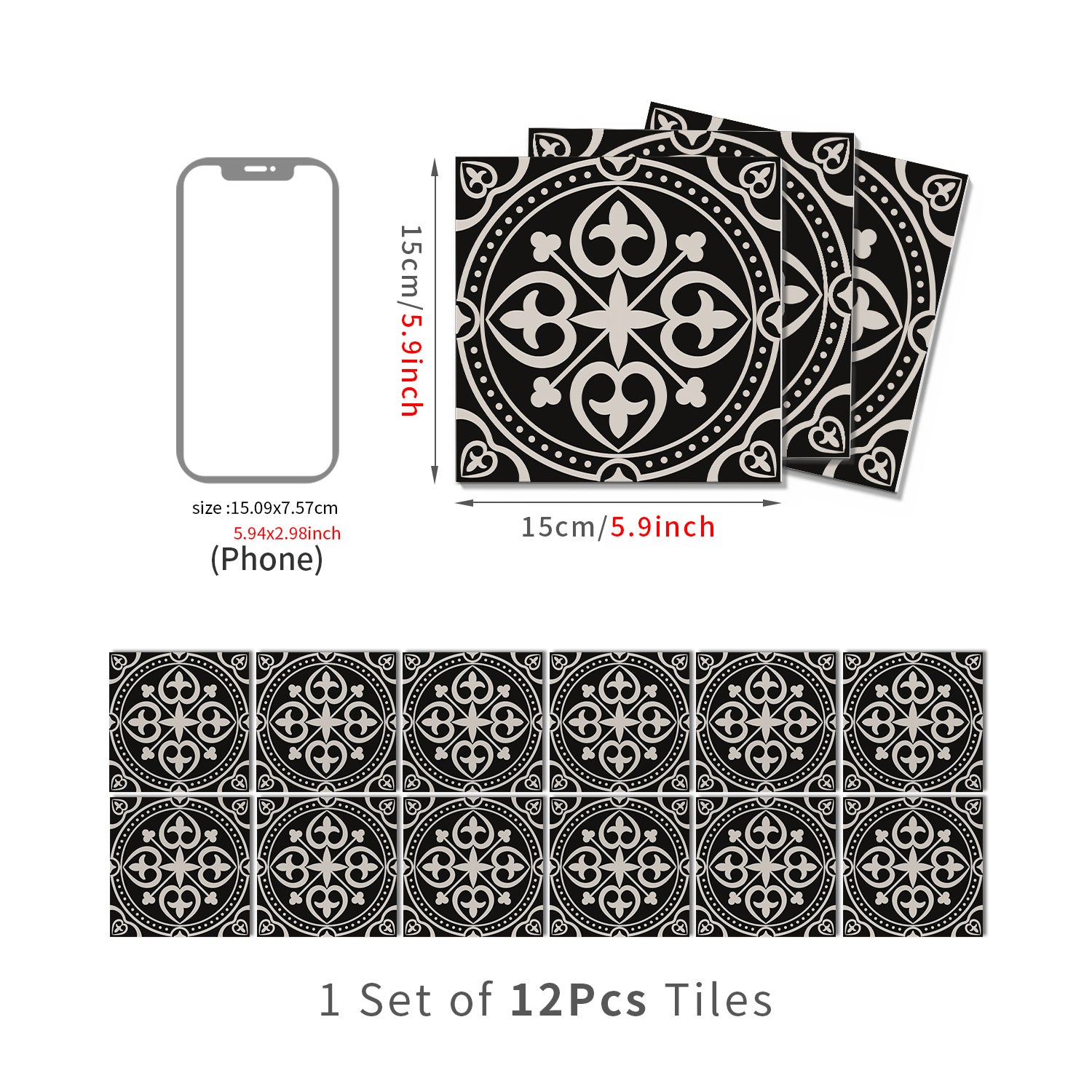 Lot de 12 panneaux muraux 3D autocollants, Crédence adhésive, Autocollants décoratifs, Imperméables et résistants à la chaleur, 15 cm x 15 cm - 4
