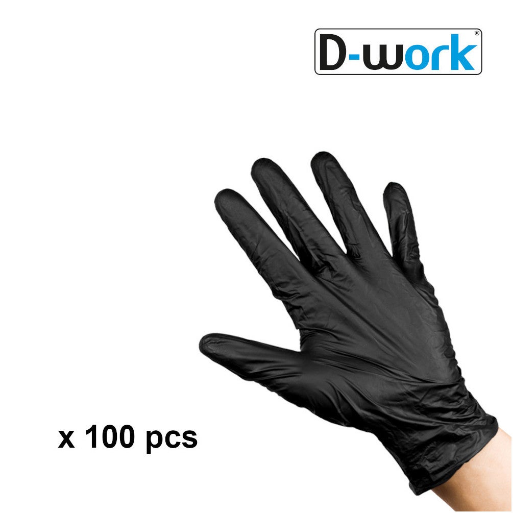 100 Gants Nitrile Noirs Non Poudrés Taille M (7/8) Résistants et Confortables Usage Alimentaire ou Professionnel - D-Work - 2