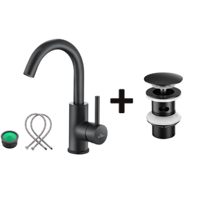 Mitigeur Lavabo,Robinet Salle Bain Noir Rotatif 360°,Aérateur Démotable+Bonde Lavabo Bonde Pop-up avec Trop-plein Automatique Universelle