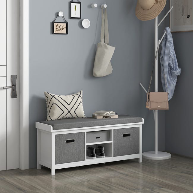 HOMCOM Panca Scarpiera con Ripiano Regolabile a 3 Livelli e 2 Cassetti, in Truciolato, 105x35x47 cm, Bianca e Grigia | Leroy Merlin HOMCOM Panca Scarpiera con Ripiano Regolabile a 3 Livelli e 2 Cassetti, in Truciolato, 105x35x47 cm, Bianca e Grigia | Leroy Merlin