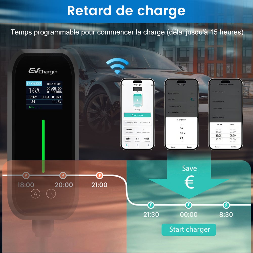 Cabo de carregamento para carros elétricos JUNSUN, 6 metros, corrente comutável, ficha Schuko 6 A-16 A, 3,5 kW, IP65, monofásico, tipo 2, terminal de - 6