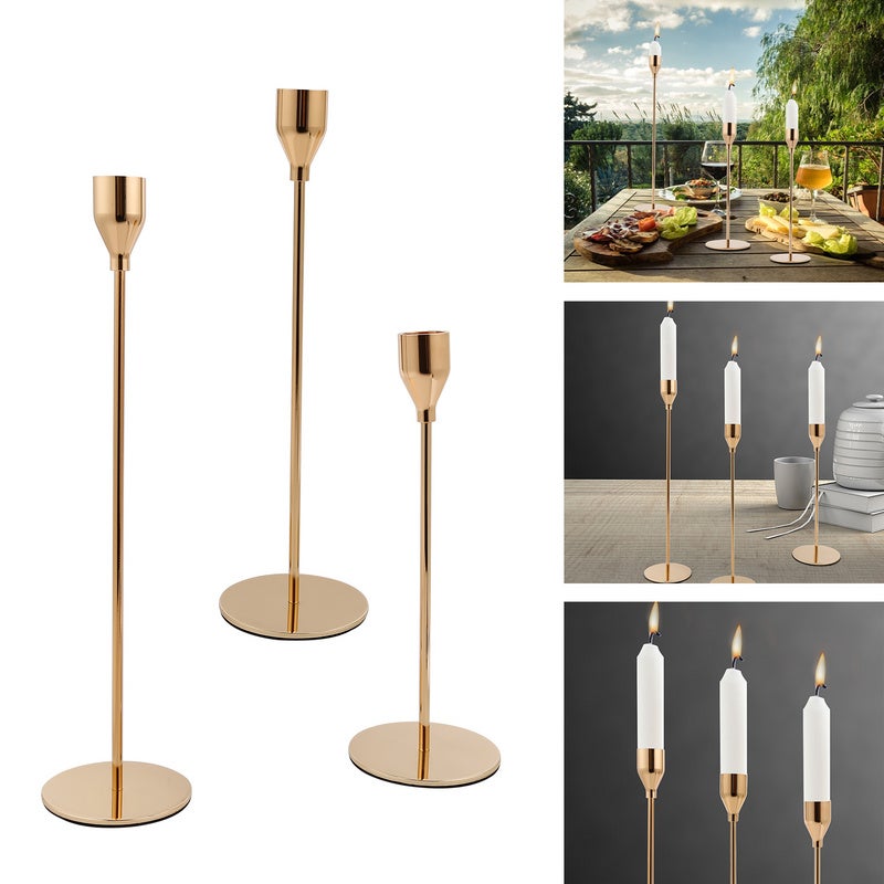 3 Bougeoirs Coniques Dorés Hauteurs Variables - Décoration Table, Mariage, Ambiance Romantique - 7
