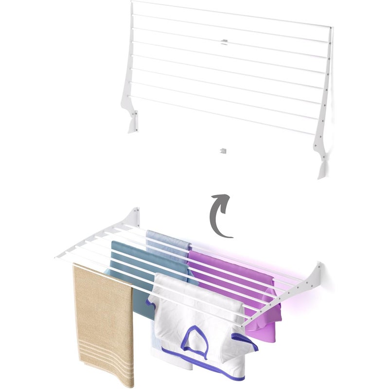 Składana suszarka ścienna do ubrań na balkon, do użytku wewnątrz i na zewnątrz, z aluminium i stali (100 cm)