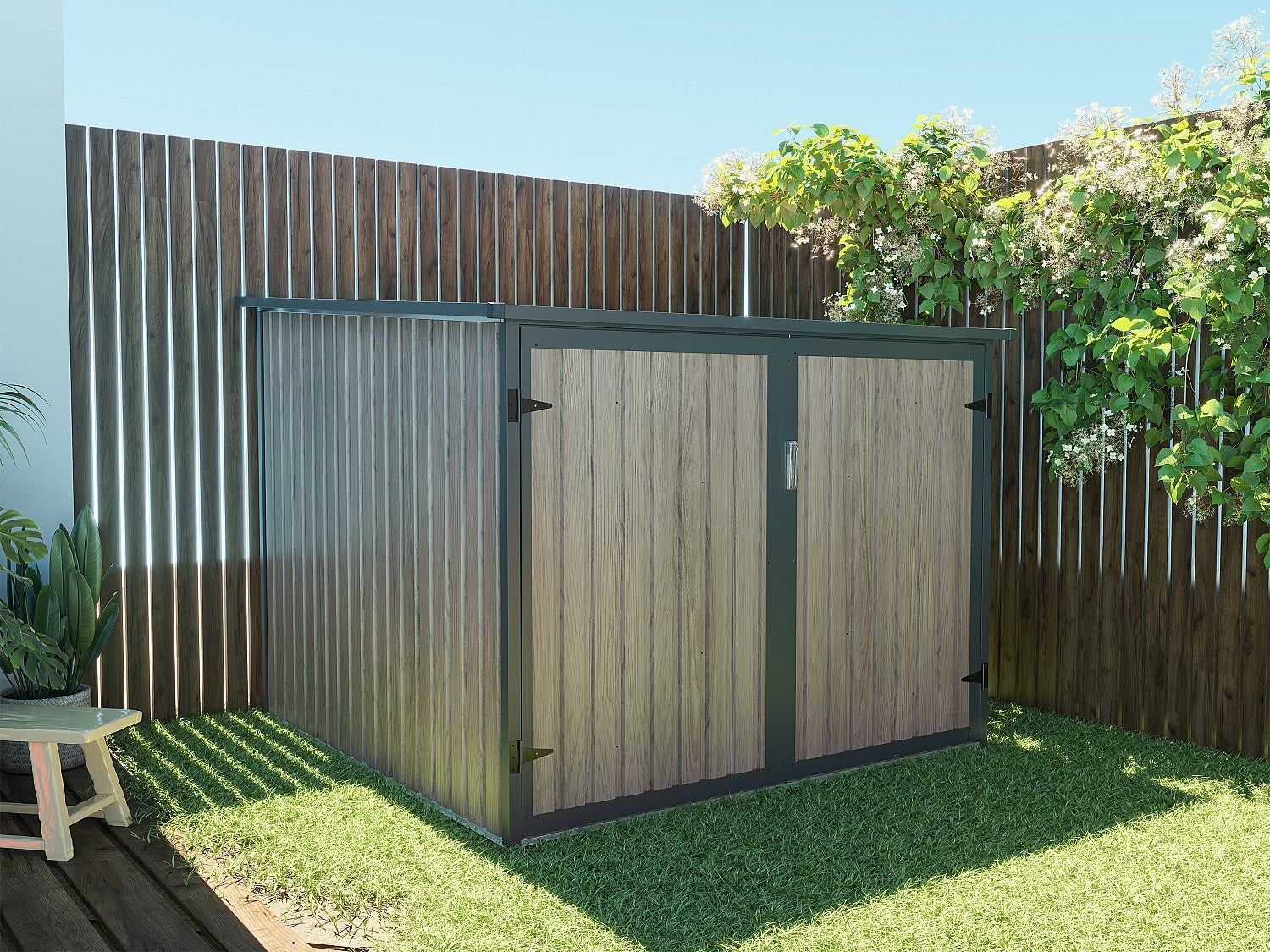 Schowek na rowery z metalu/ocynkowanej stali z efektem drewna 4 m² na 4 rowery - NIKI