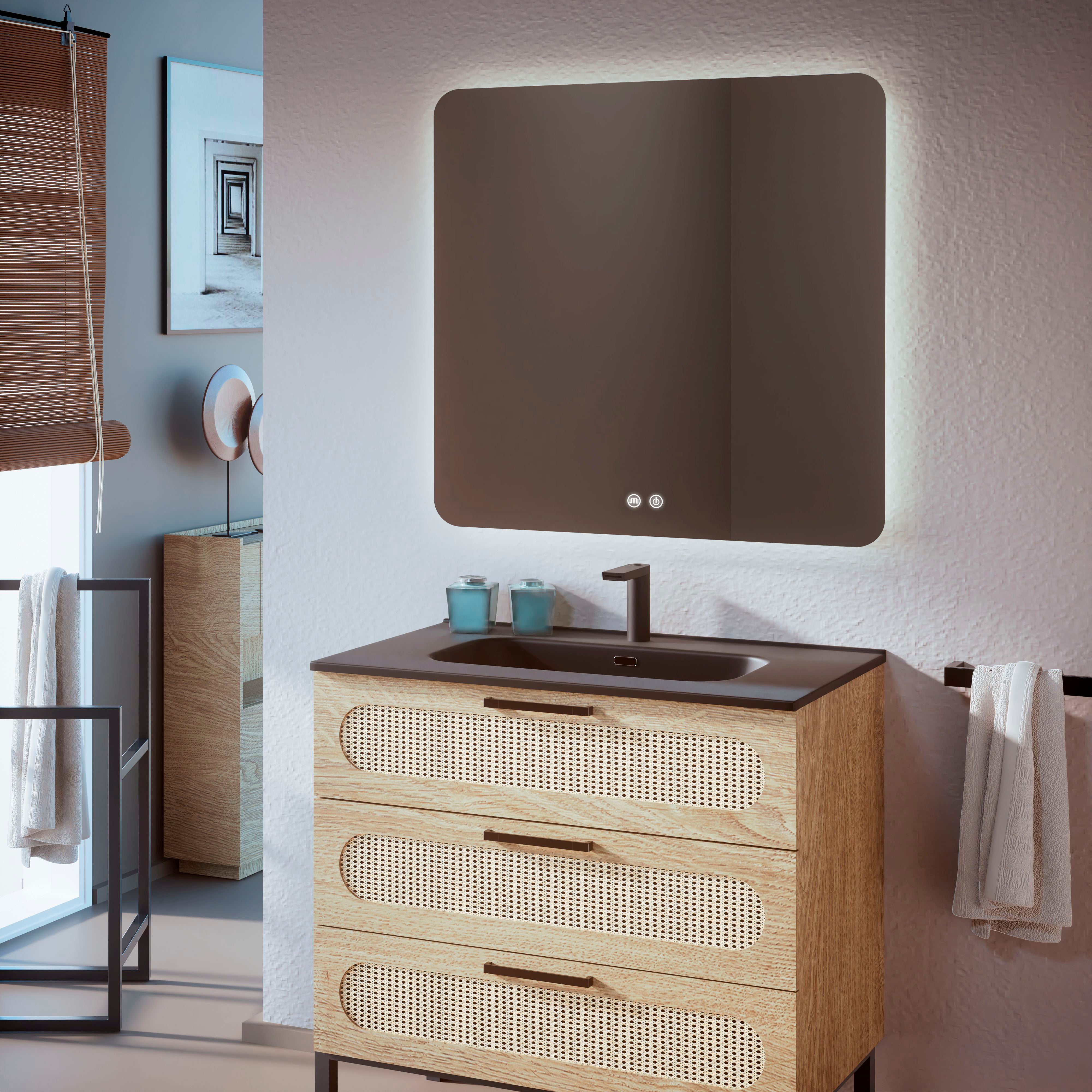 Feel Your Bath, Espejo de Baño Cuadrado / Rectangular con Luz LED Regulable 100x80cm, con Interruptor Táctil, Antivaho y Apagado Automático - 4