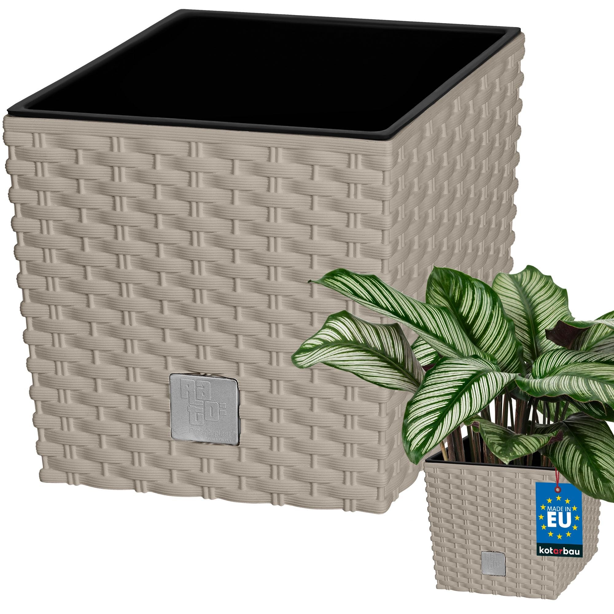 Donica doniczka 22 cm ogrodowa balkon taras kwiaty rattan mocca wkład ogród - KOTARBAU