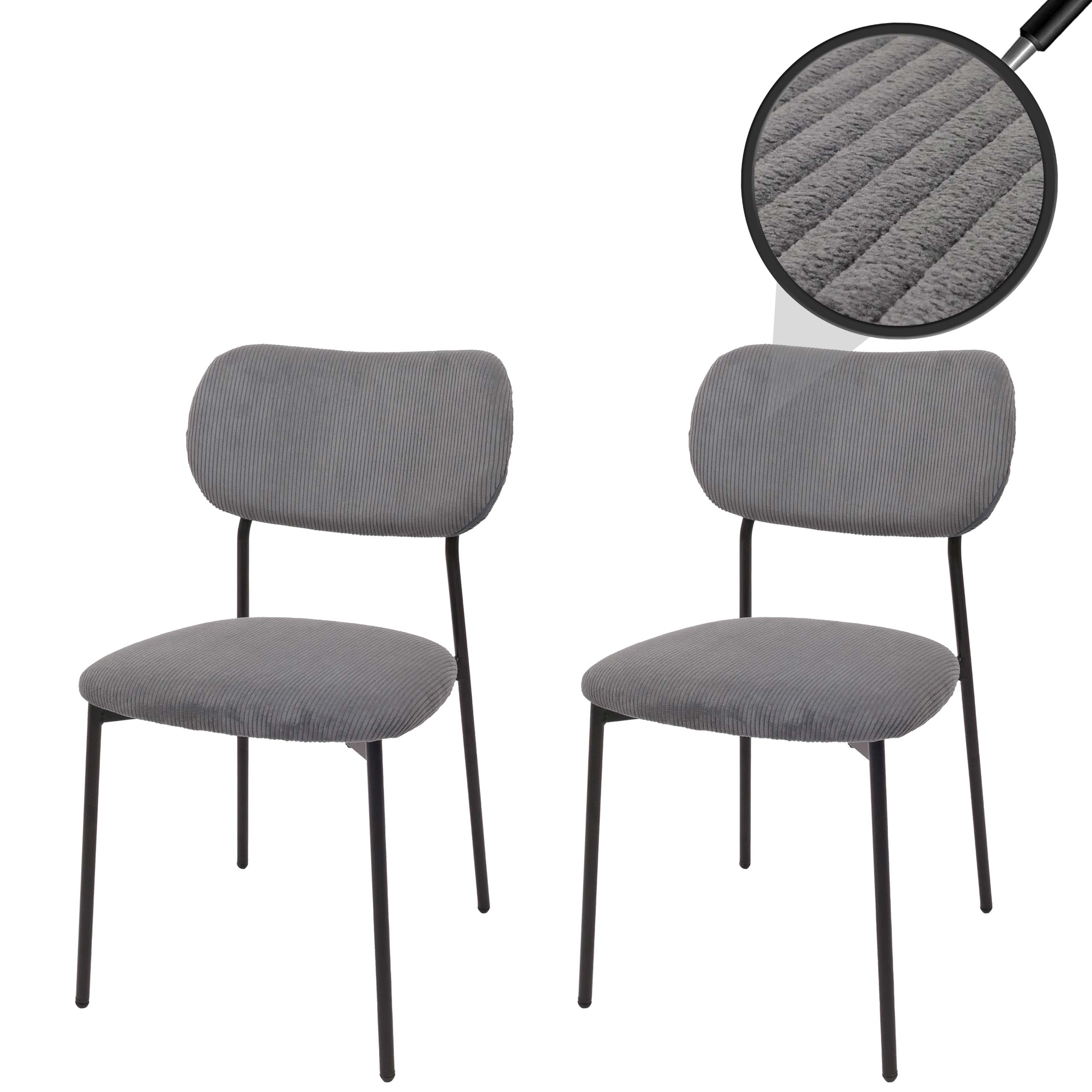 Zestaw 2 krzeseł do jadalni HWC-O26, krzesło kuchenne tapicerowane, sznurek (330g/m²) tkanina/tkanina metal ~ ciemnoszary