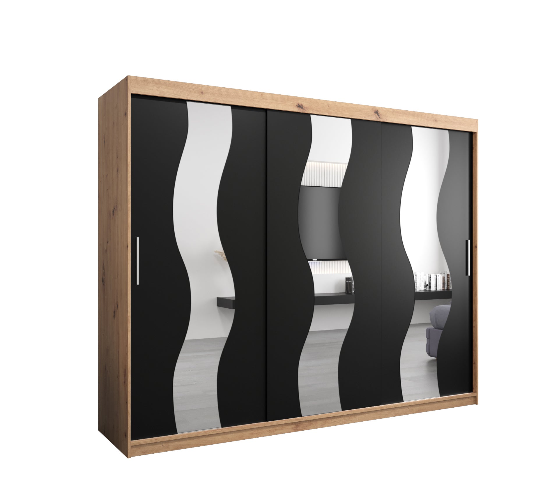 Szafa przesuwna garderoba SEWILLA 250 x 62 x 200 cm Artisan + Czarny - Abiks Meble