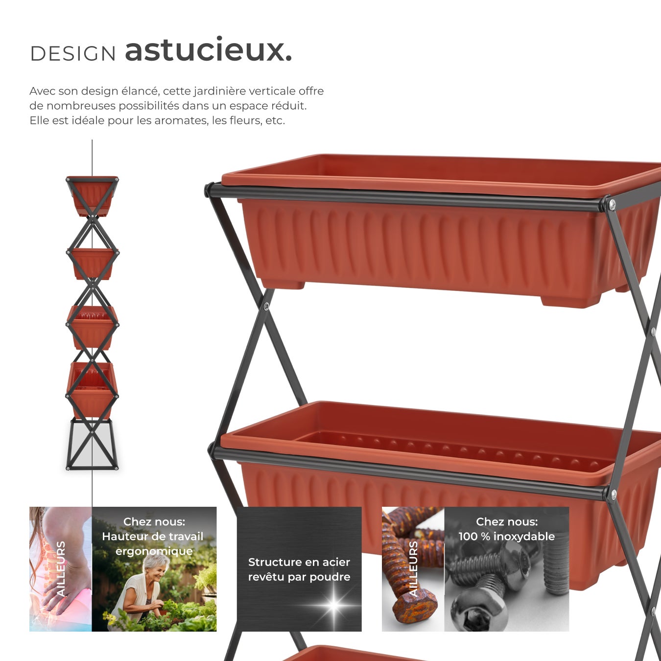 Jardinière verticale avec 4 bacs à fleurs 52 x 21 x 127 cm avec 4 grands bacs à fleurs TECTAKE - 3