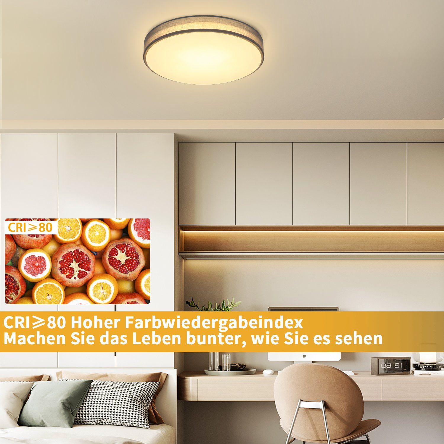 NETTLIFE Lámpara de Techo LED Gris 38W Redonda Moderna Regulable con Control Remoto Lámpara de Dormitorio con Pantalla de Tela Lámpara de para - 7