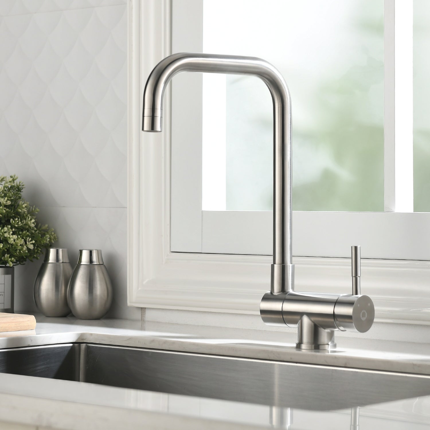 Cecipa max Rubinetto da cucina pieghevole con 2 getti a scelta, rubinetto da cucina pieghevole in acciaio inox davanti alla finestra,EU Modello - 7