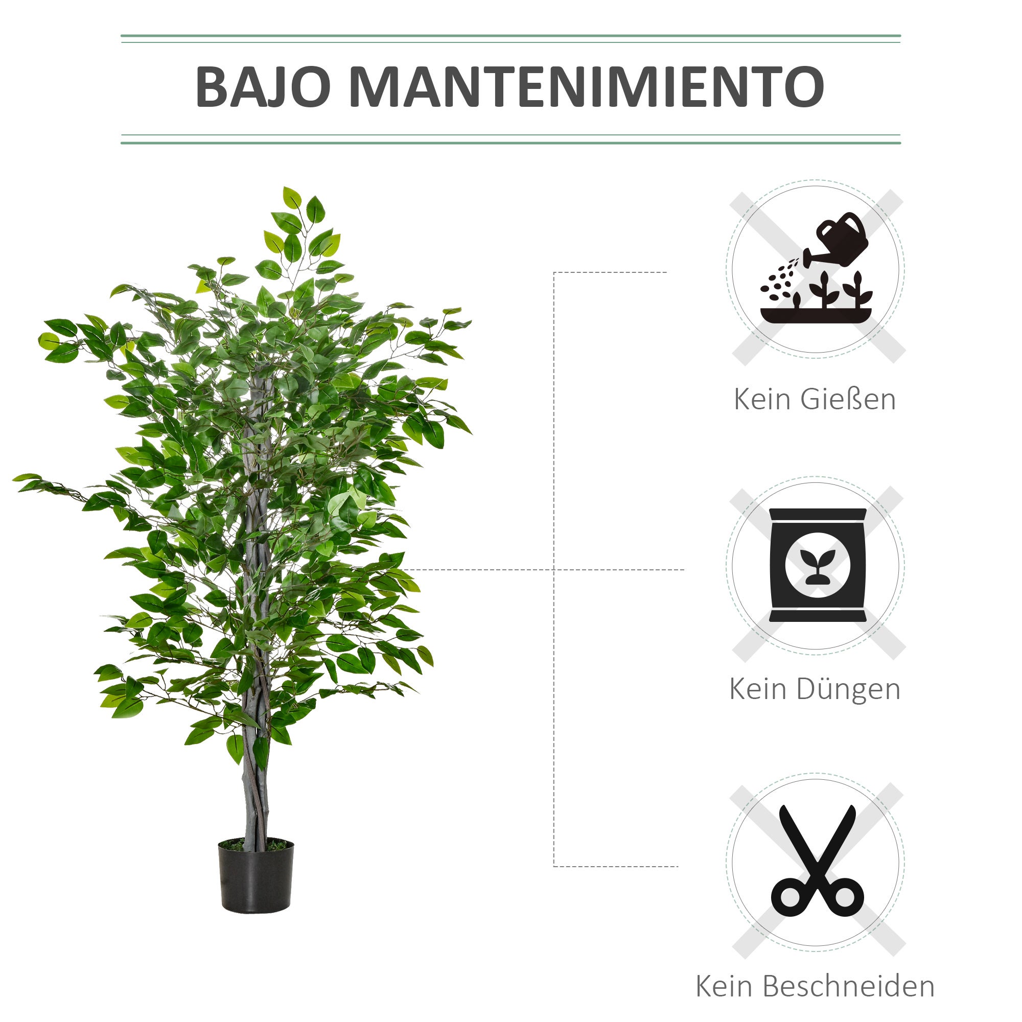 Arbre artificiel, ficus, aspect réaliste, pot en ciment, 135 cm, facile d'entretien, plastique, vert - 8