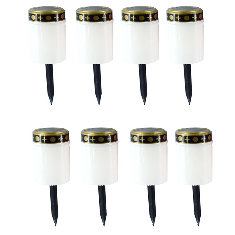Zewnętrzna, wodoodporna świeca symulacyjna, solarna lampka LED z grotem do ziemi (biała), 8 sztuk