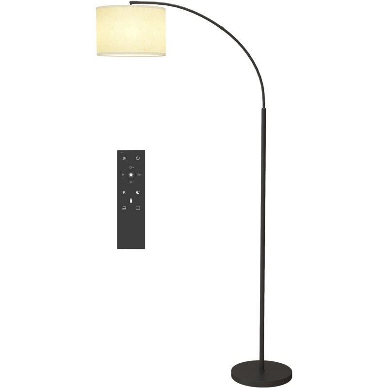 Lampă de podea cu abajur cu telecomandă, temperatură de culoare și nivel de luminozitate reglabile (11 setări), temporizator (negru)