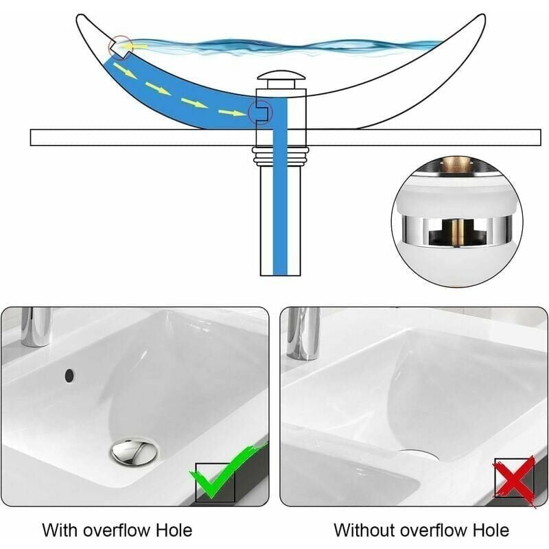 Universel Bonde Lavabo avec Trop-plein Pop-Up Automatique Push Open Click Clack pour Salle de Bain 1-1/4 en Laiton Chromé - 5