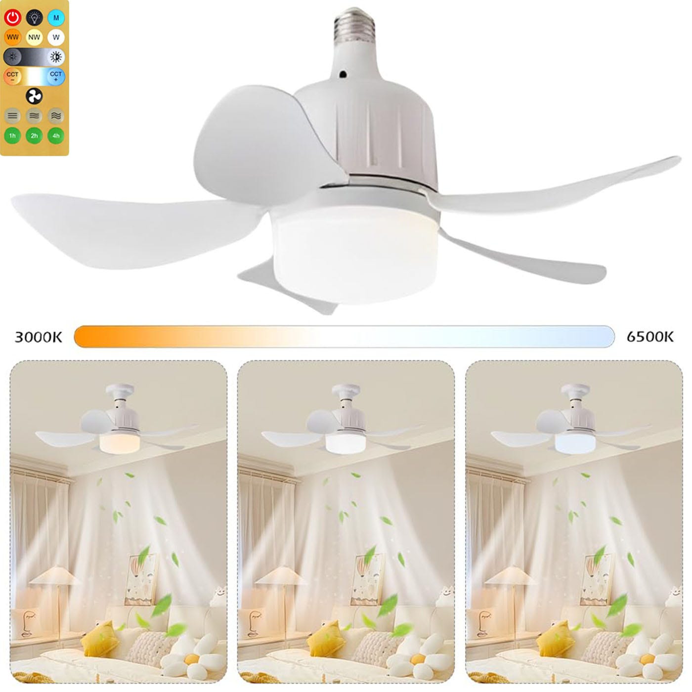 Ventilatore A Soffitto Con Luce LED E Telecomando - 3 Velocità, 3 Colori, Timer - Foto 4
